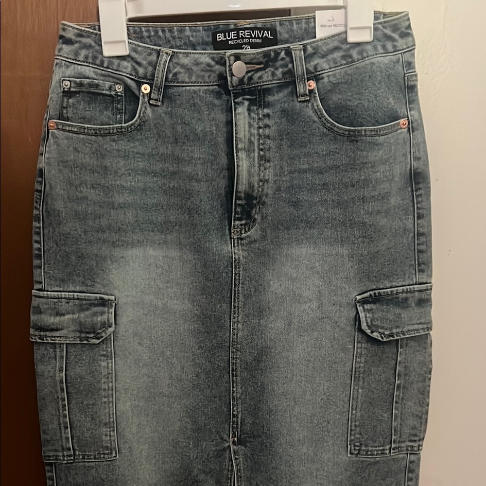 Women's denim Maxi cargo Skirt